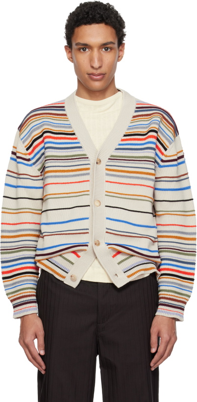Photo: Paul Smith Beige 'Signature Stripe' Cotton-Blend Cardigan