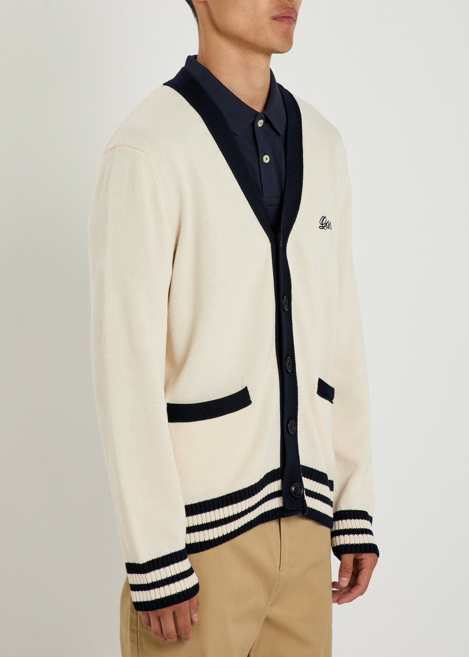 Gant Logo-embroidered Cotton-knit Cardigan Cream