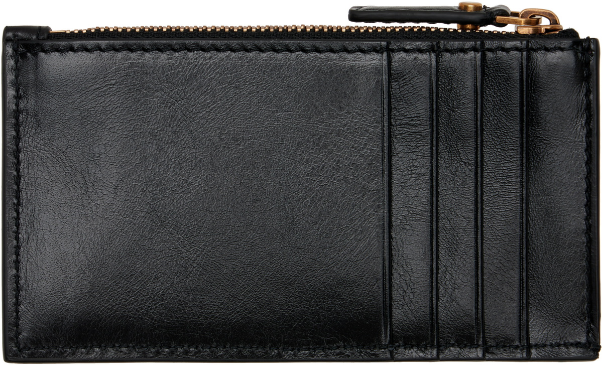 Versace Black & Brown Roomy Leather Zip Card Holder