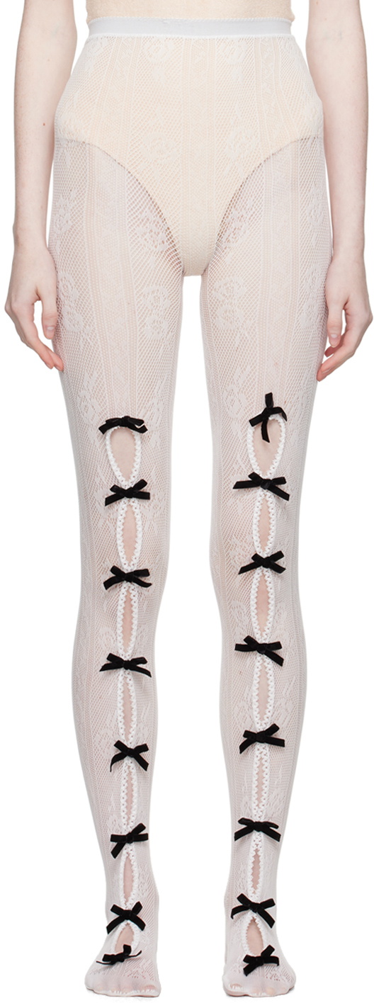 Nodress White Bowknot Fishnet Tights Nodress