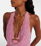 Gucci Lace-trimmed silk satin midi dress