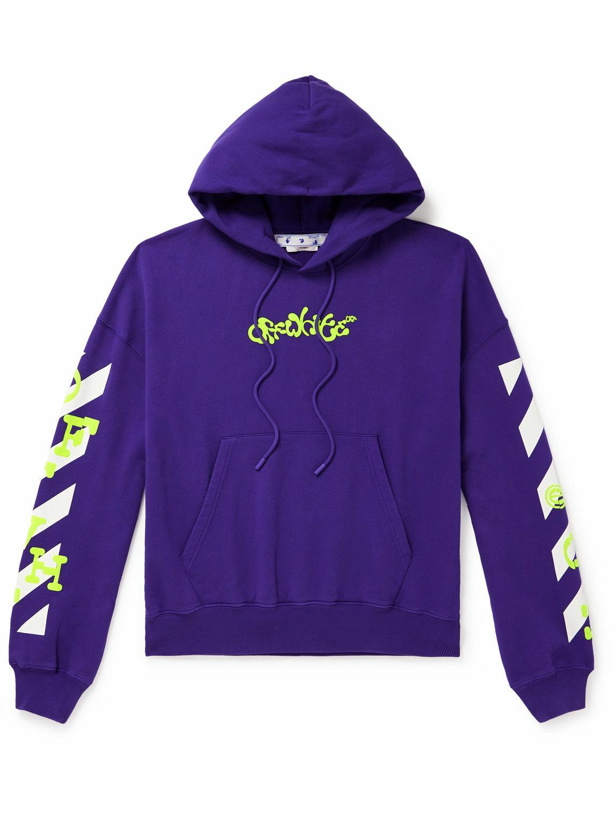 Photo: Off-White - Logo-Print Cotton-Jersey Hoodie - Purple