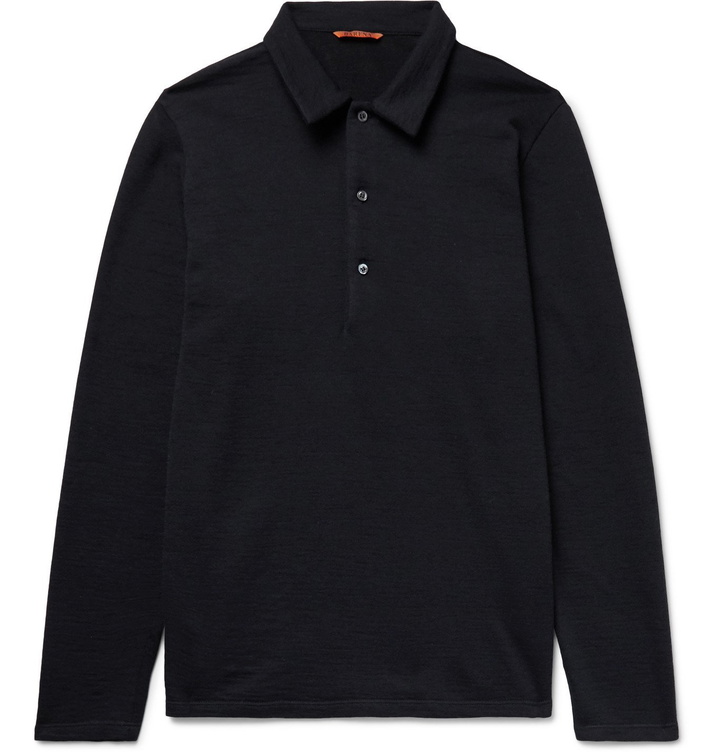 Photo: Barena - Mélange Wool-Blend Polo Shirt - Blue