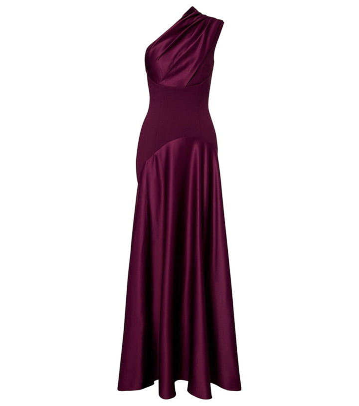 Photo: Solace London Gabriela draped one-shoulder satin gown