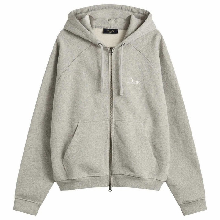 Photo: Dime Men's Classic Small Logo Zip Hoodie in Heather Gray