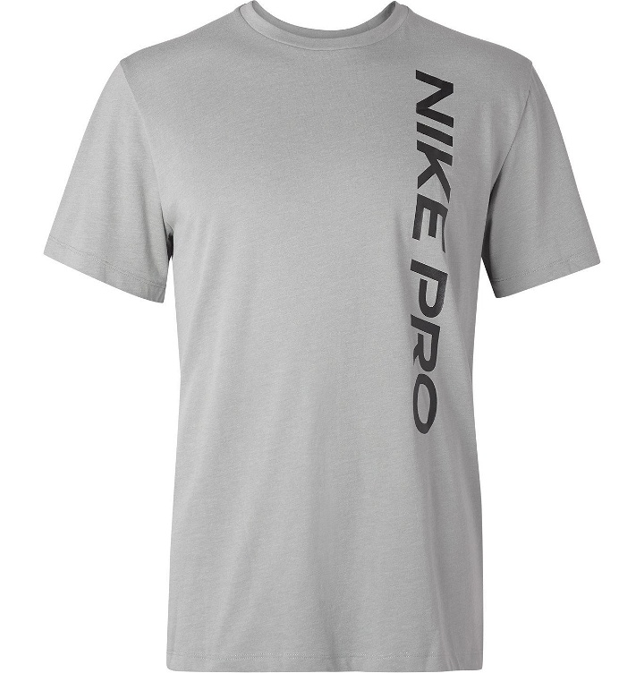 Photo: Nike Training - Pro Logo-Print Cotton-Blend T-Shirt - Gray