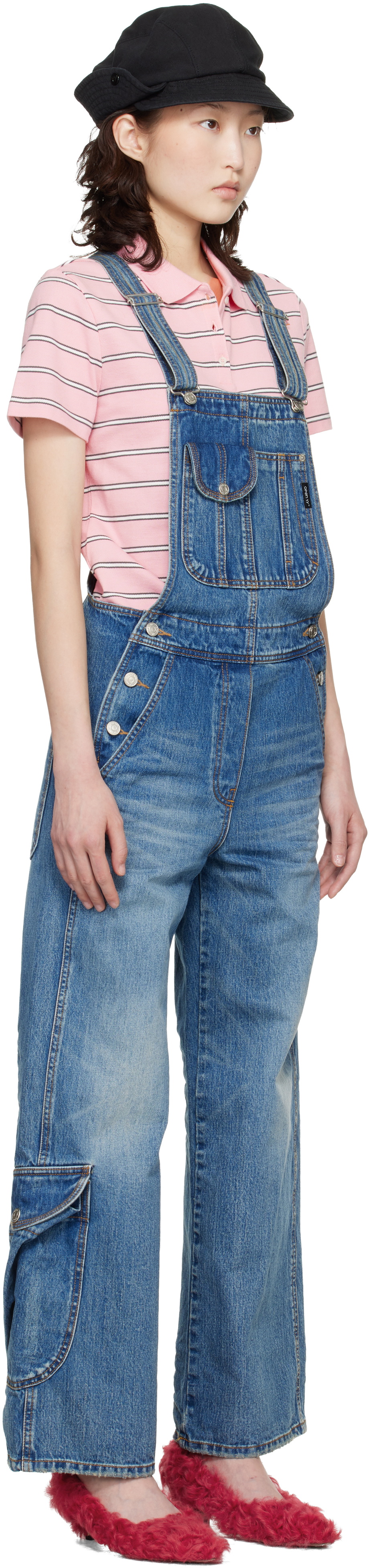 OPEN YY Blue Cargo Pocket Denim Overalls
