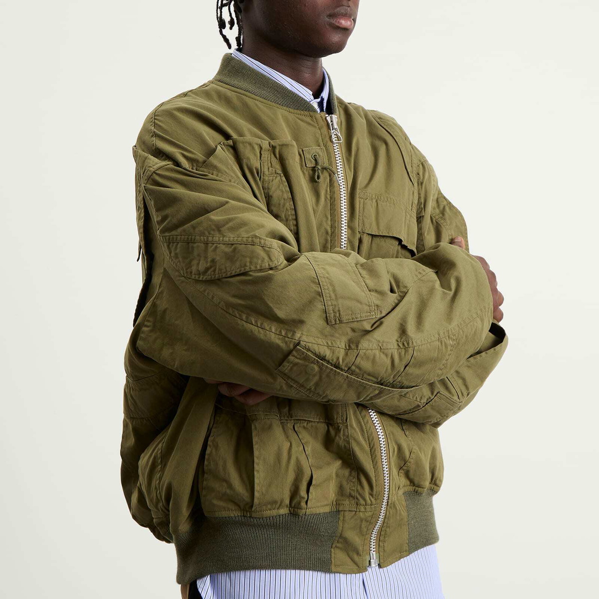 Junya Watanabe MAN Men's x Needles Cotton Nylon Bomber Jacket in Green