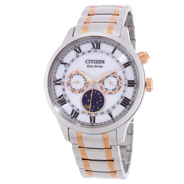 Photo: Citizen Eco-Drive White Dial Mooh Phase Stainless Steel Mens Watch AP1054-80A