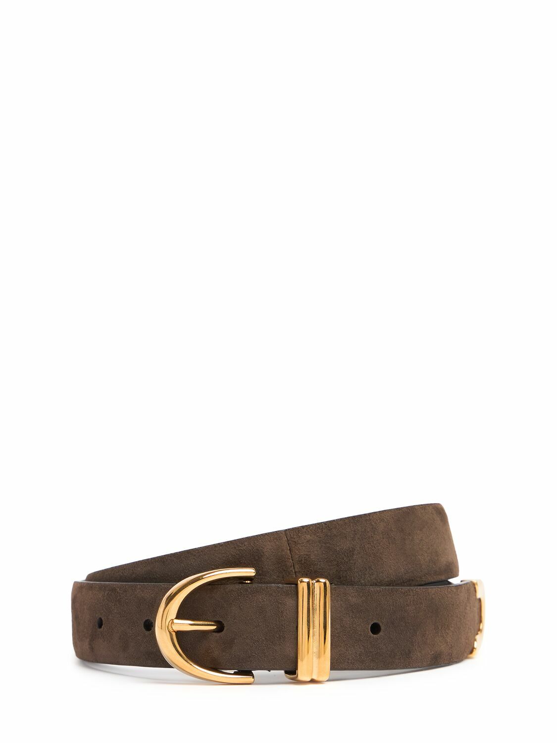 Khaite Bambi skinny belt English suede 80cm KHAITE Bambi Skinny Belt With Gold Hardware | Sam Malouf  main image 4
