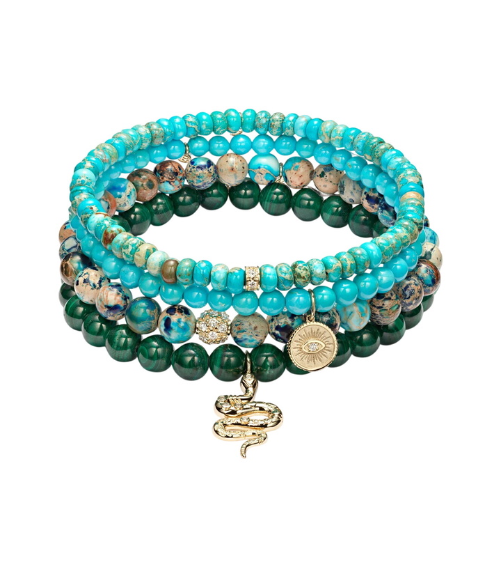 Photo: Sydney Evan Set of 4 14kt gold beaded bracelets with gemstones