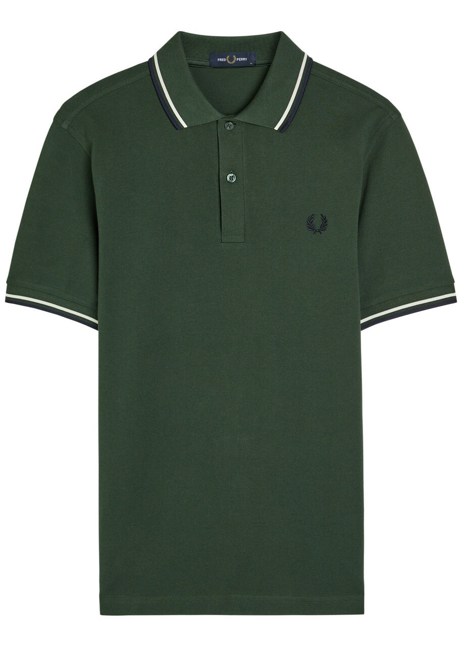 Fred Perry Twin Tipped Logo Piqué Cotton Polo Shirt Dark Green