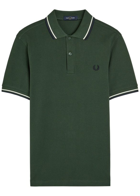 Photo: Fred Perry Twin Tipped Logo Piqué Cotton Polo Shirt Dark Green