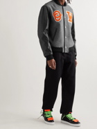 Off-White - Leather and Wool-Blend Varsity Jacket - Gray