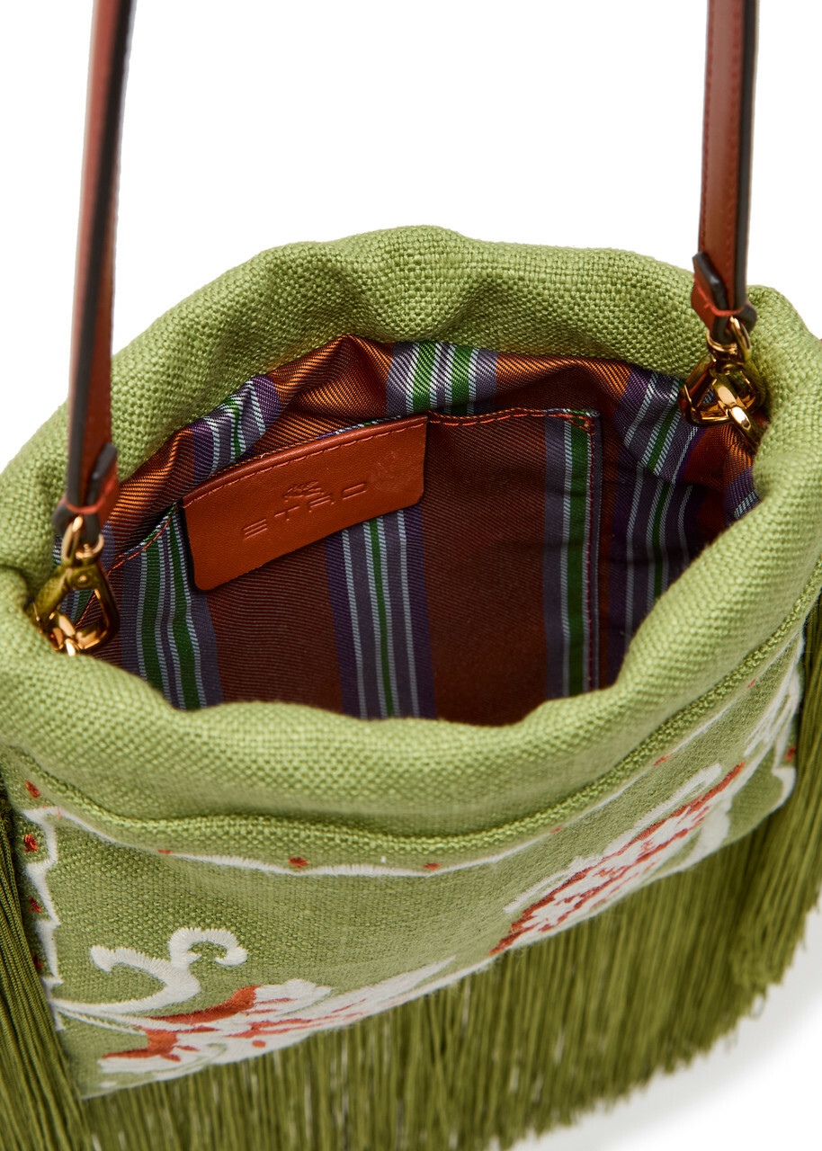 Etro Kalispera Small Embroidered Linen Shoulder bag - Green - One Size
