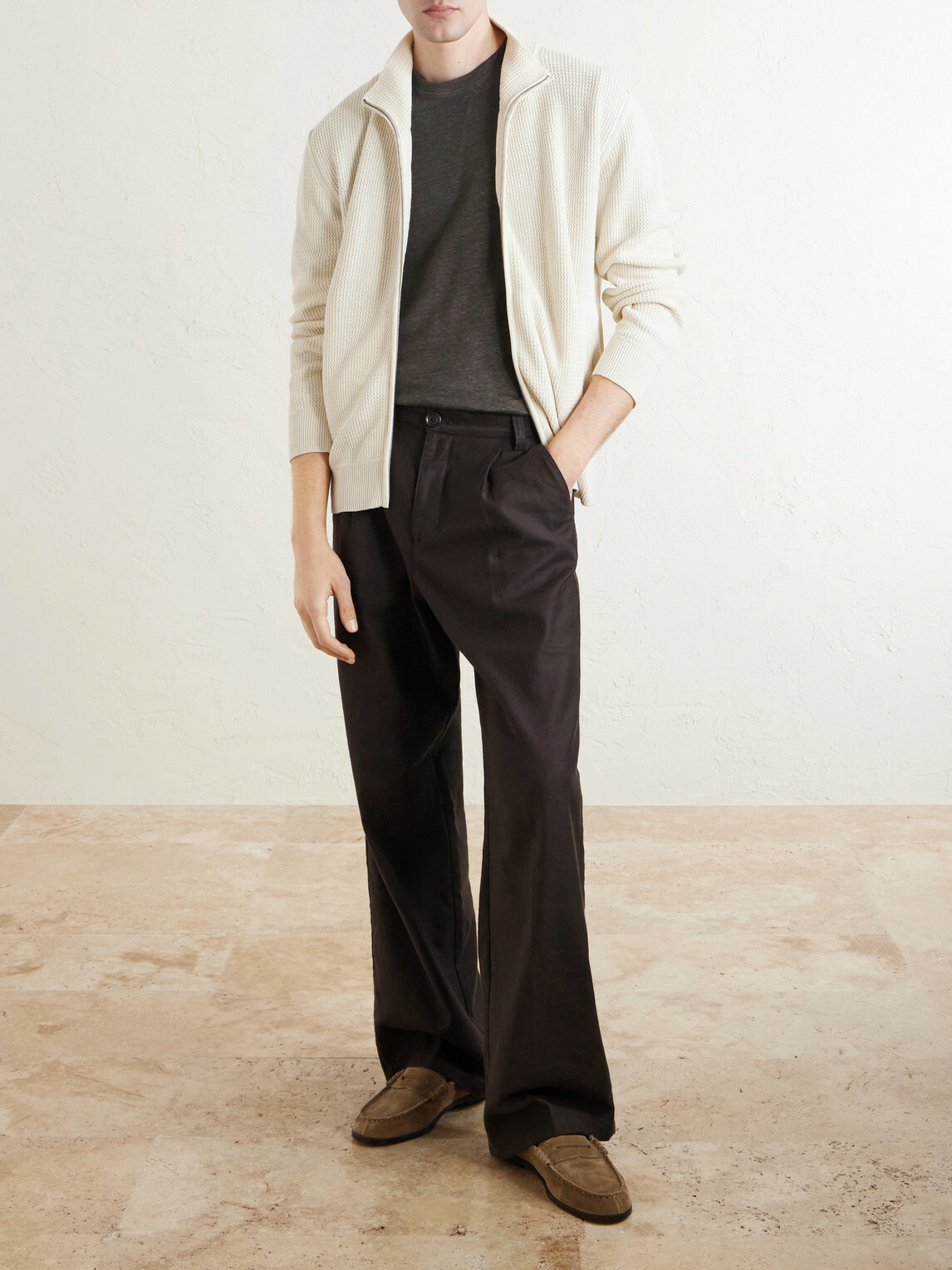 PIACENZA 1733 - Knitted Silk and Linen-Blend Zip-Up Cardigan - Neutrals