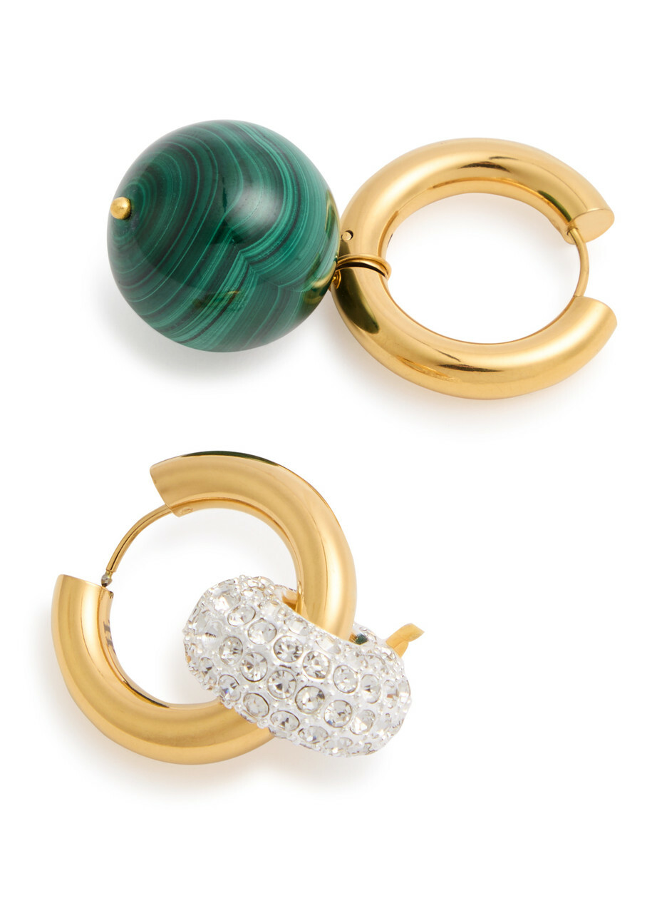 Timeless Pearly Mismatched 24kt Gold-plated Hoop Earrings - Green - One Size