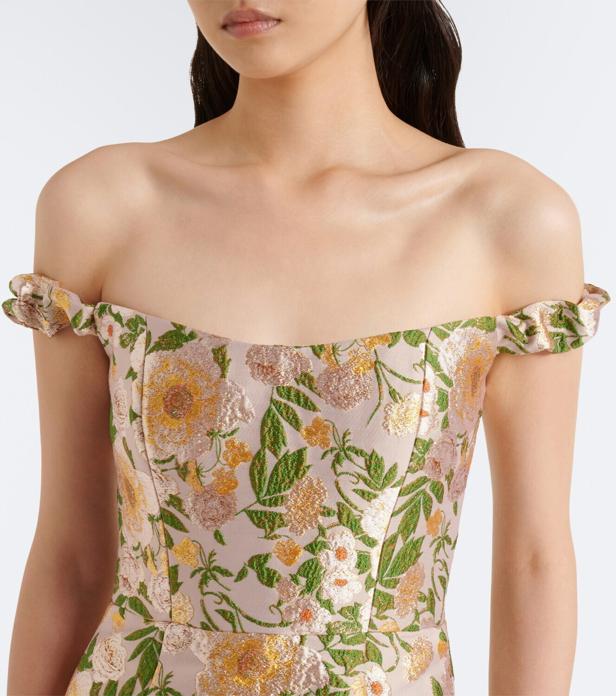 Markarian Off-shoulder floral brocade gown