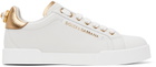 Dolce & Gabbana White & Gold Portofino Low Sneakers