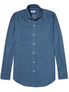 De Petrillo - Cutaway-Collar Cotton-Chambray Shirt - Blue