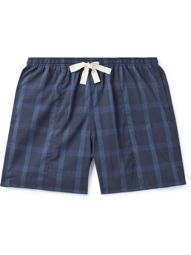 Photo: HOWLIN' - Holiday Wide-Leg Checked Cotton-Ripstop Drawstring Shorts - Blue - S