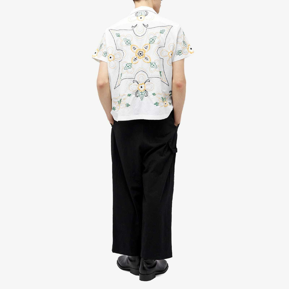 Bode Men's Embroidered Buttercup Vacation Shirt in White