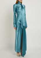 Galvan Emilie Scarf-effect Satin Maxi Dress Blue