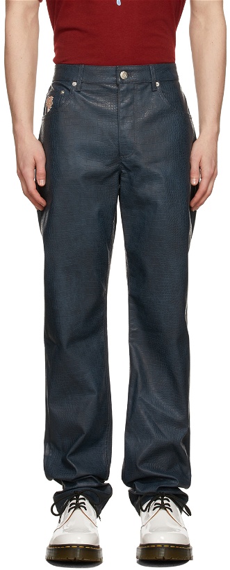 Photo: Marc Jacobs Heaven Navy Croc-Embossed Faux-Leather Pants