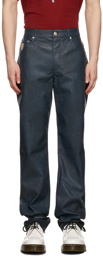 Marc Jacobs Heaven Navy Croc-Embossed Faux-Leather Pants