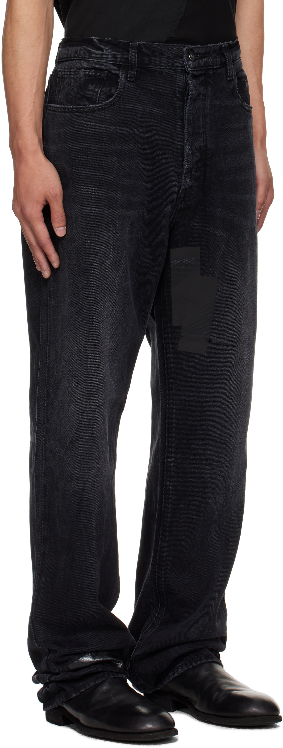 ALEXANDER DIGENOVA Black Straight Leg Duct Tape Jeans