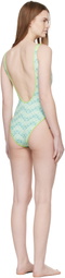 Casablanca Green Wavy Monogram Swimsuit