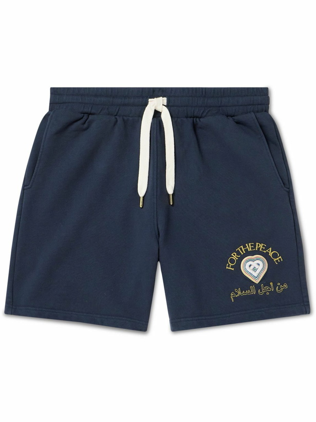 Photo: Casablanca - For The Peace Embroidered Organic Cotton-Jersey Drawstring Shorts - Blue