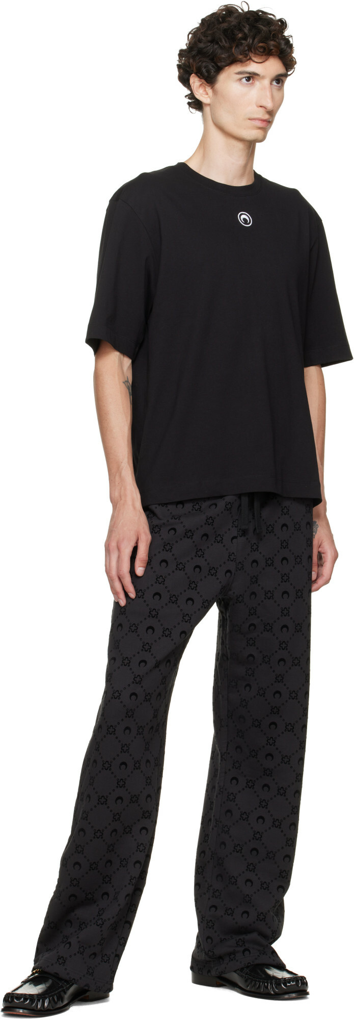 Marine Serre Black Moonogram Flocked Fleece Sweatpants
