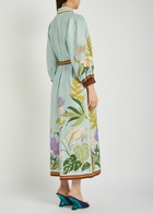 Alemais Alfie Belted Printed Linen Midi Shirt Dress Blue