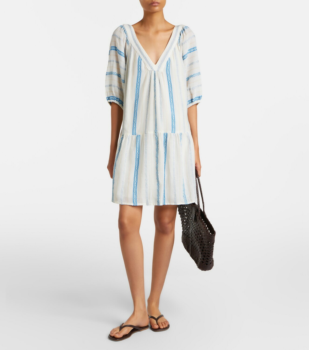 Velvet Selita tiered cotton jacquard minidress