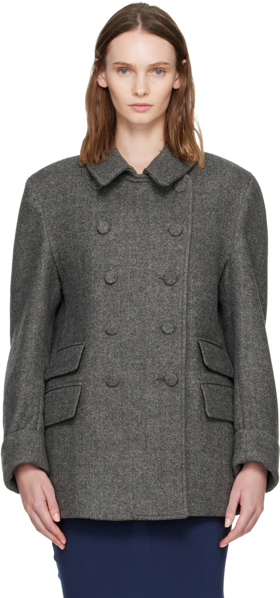 AARON ESH Gray Wool Peacoat
