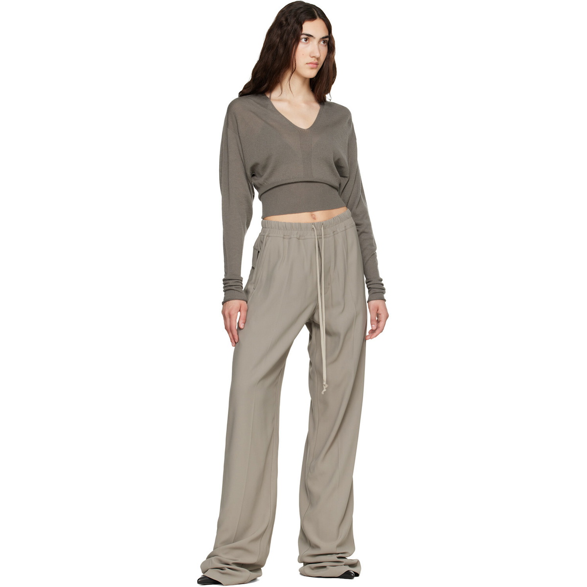 Rick Owens Taupe Tower V Cropped Sweater
