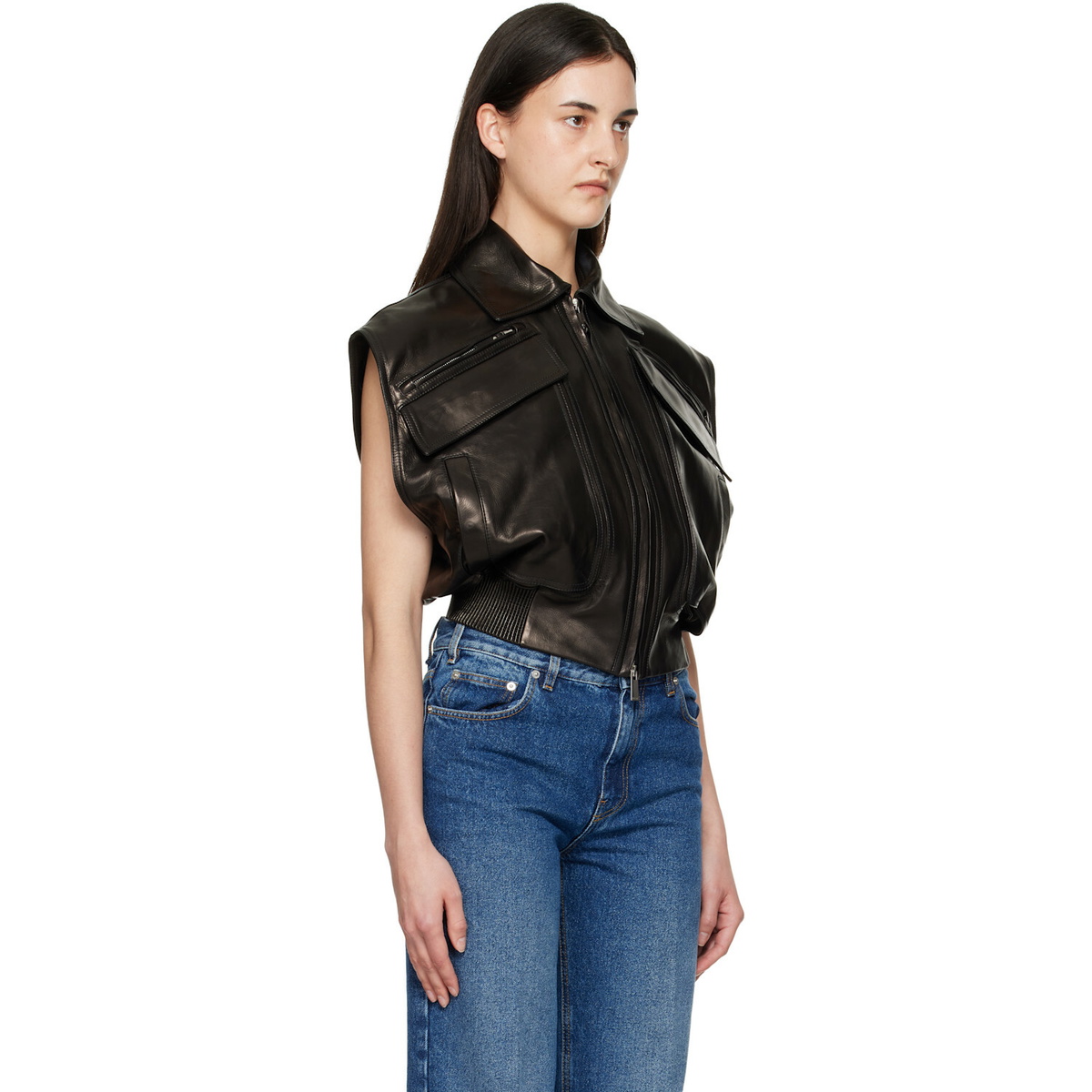 Versace Black Embossed-Logo Leather Vest
