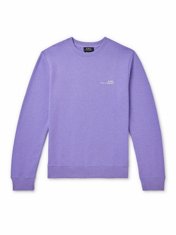 Photo: A.P.C. - Logo-Print Cotton-Jersey Sweater - Purple
