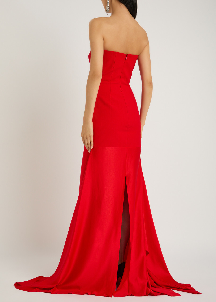 Solace London Alessandra Strapless Satin and Crepe Gown Red