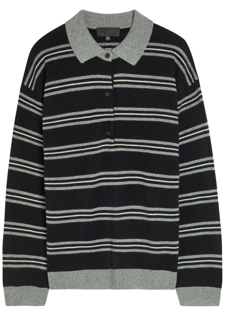 Nili Lotan Galvez Striped Cashmere Polo Jumper Grey