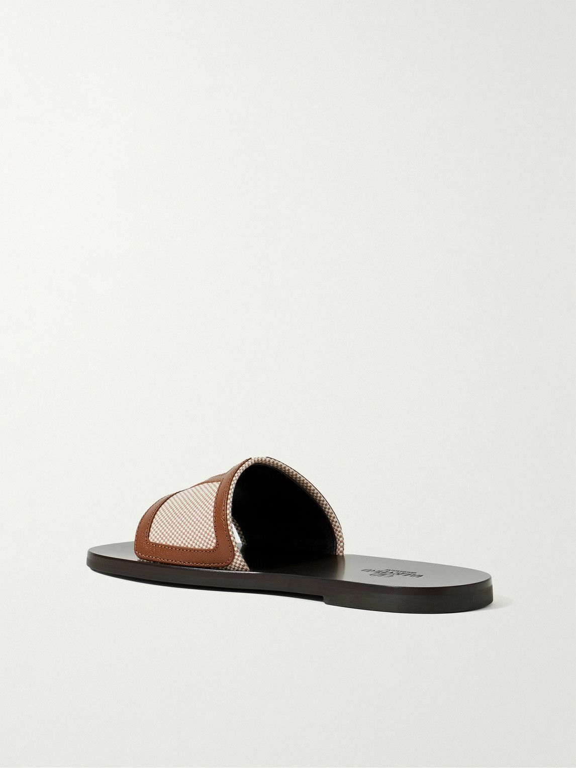 Valentino Garavani - Logo-Appliquéd Leather-Trimmed Checked Canvas Slides - Brown