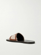 Valentino Garavani - Logo-Appliquéd Leather-Trimmed Checked Canvas Slides - Brown