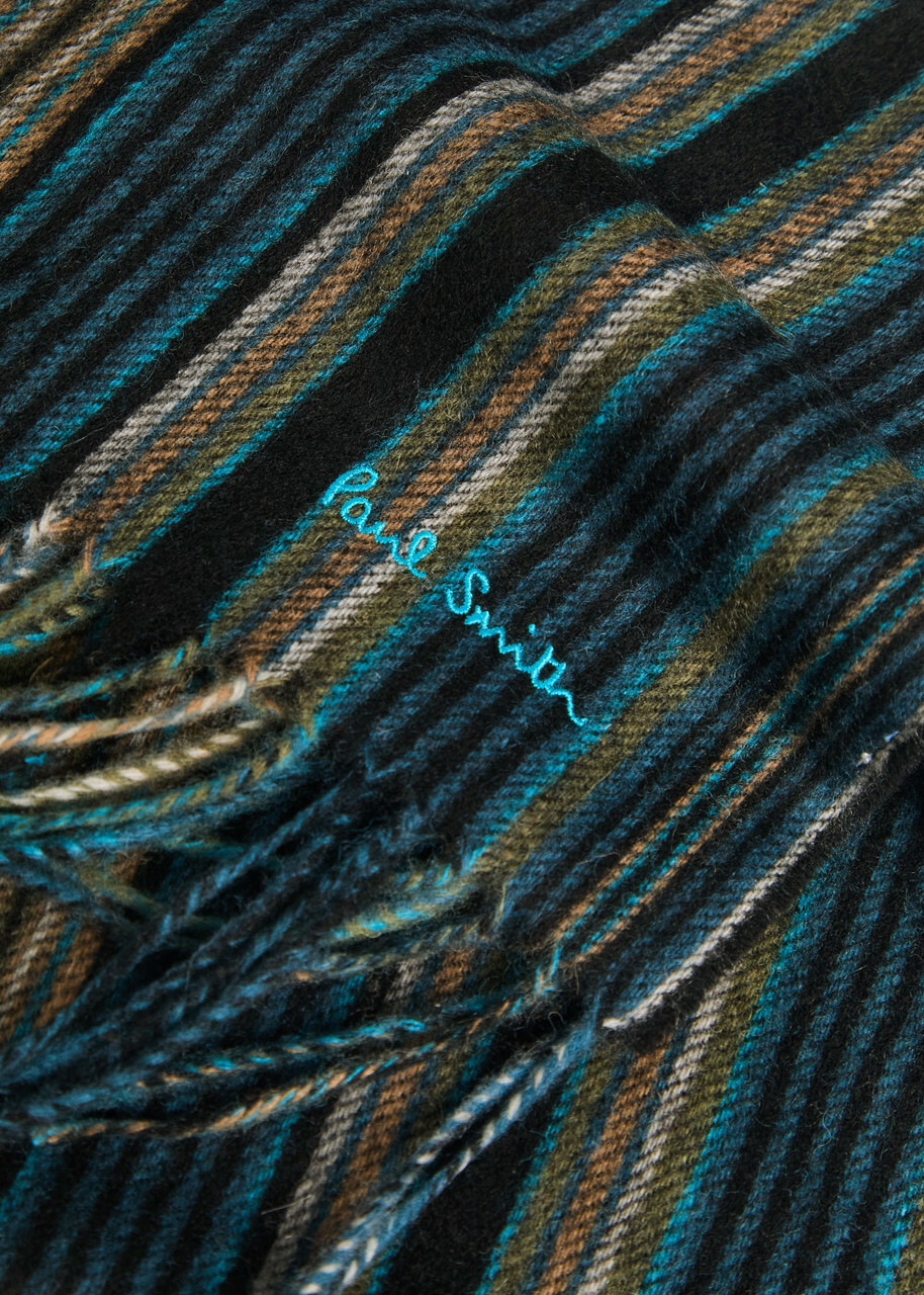 Paul Smith Trent Striped Logo-embroidered Wool Scarf - Black - One Size
