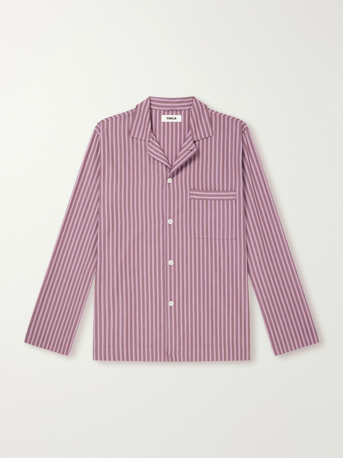 TEKLA - Striped Organic Cotton-Poplin Pyjama Shirt - Pink