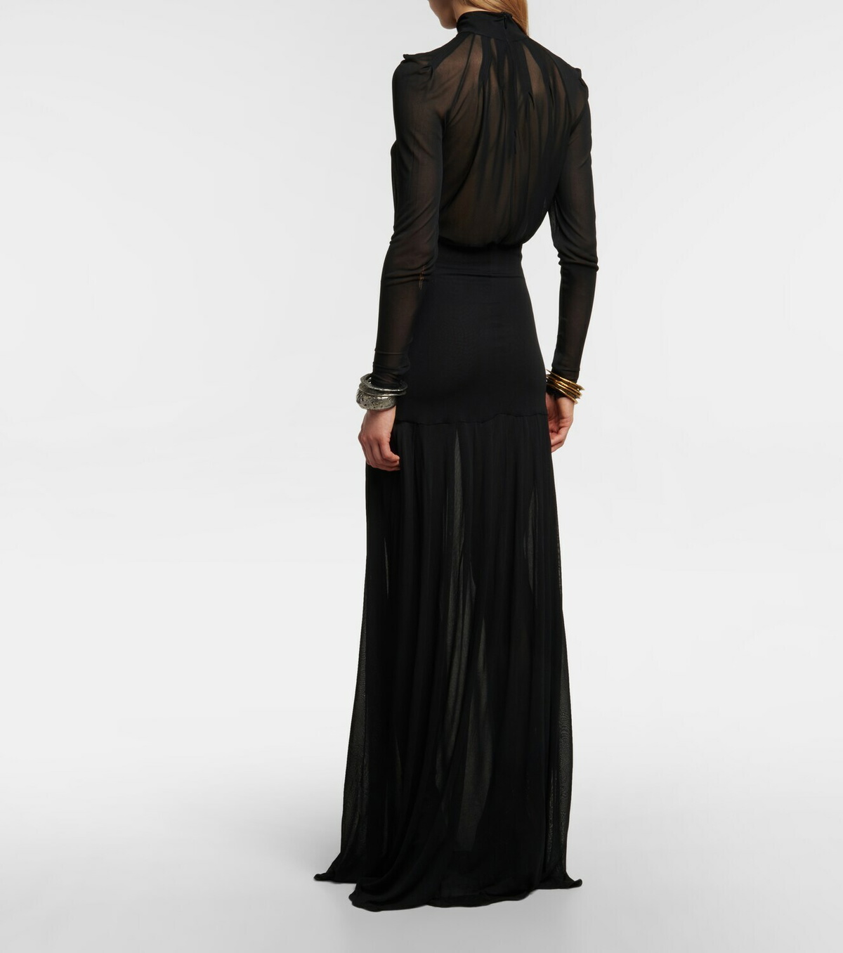 Saint Laurent - Semi-sheer mockneck tulle gown Saint Laurent