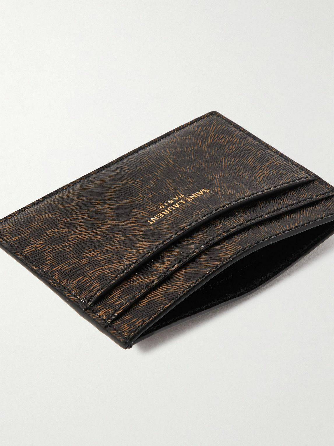 SAINT LAURENT Leopard-Print Glossed Textured-Leather Cardholder