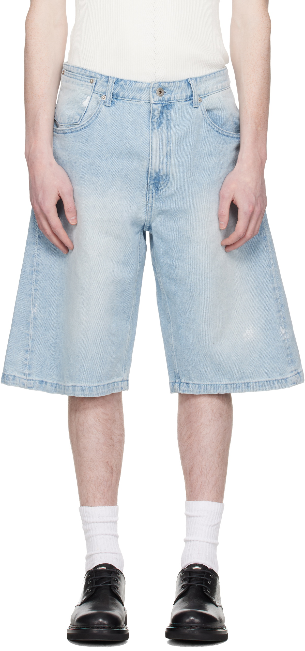 COOR Blue Painted Washed Bermuda Denim Shorts