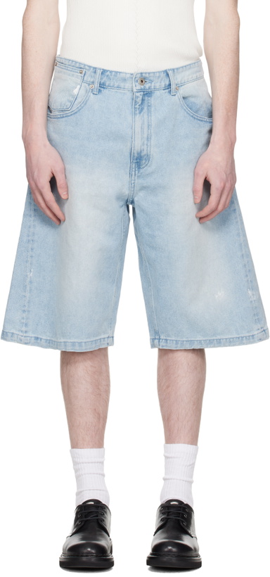 Photo: COOR Blue Painted Washed Bermuda Denim Shorts