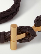 TOM FORD - Woven Leather and Gold-Plated Wrap Bracelet - Brown